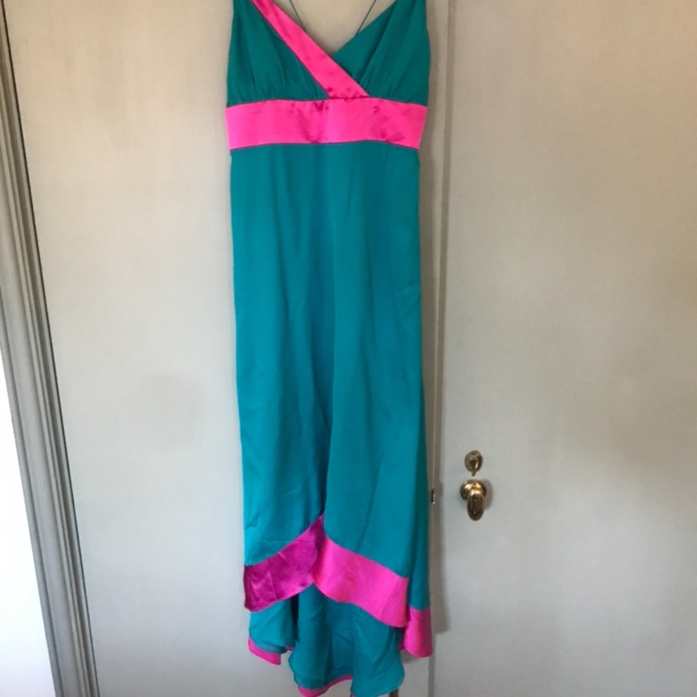 Silk Spaghetti Strap Fishtail Hem Dress